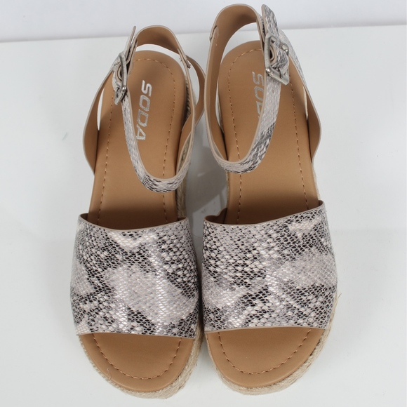 Beige Python Open Toe Halter Ankle Strap Espadrill - Picture 4 of 5